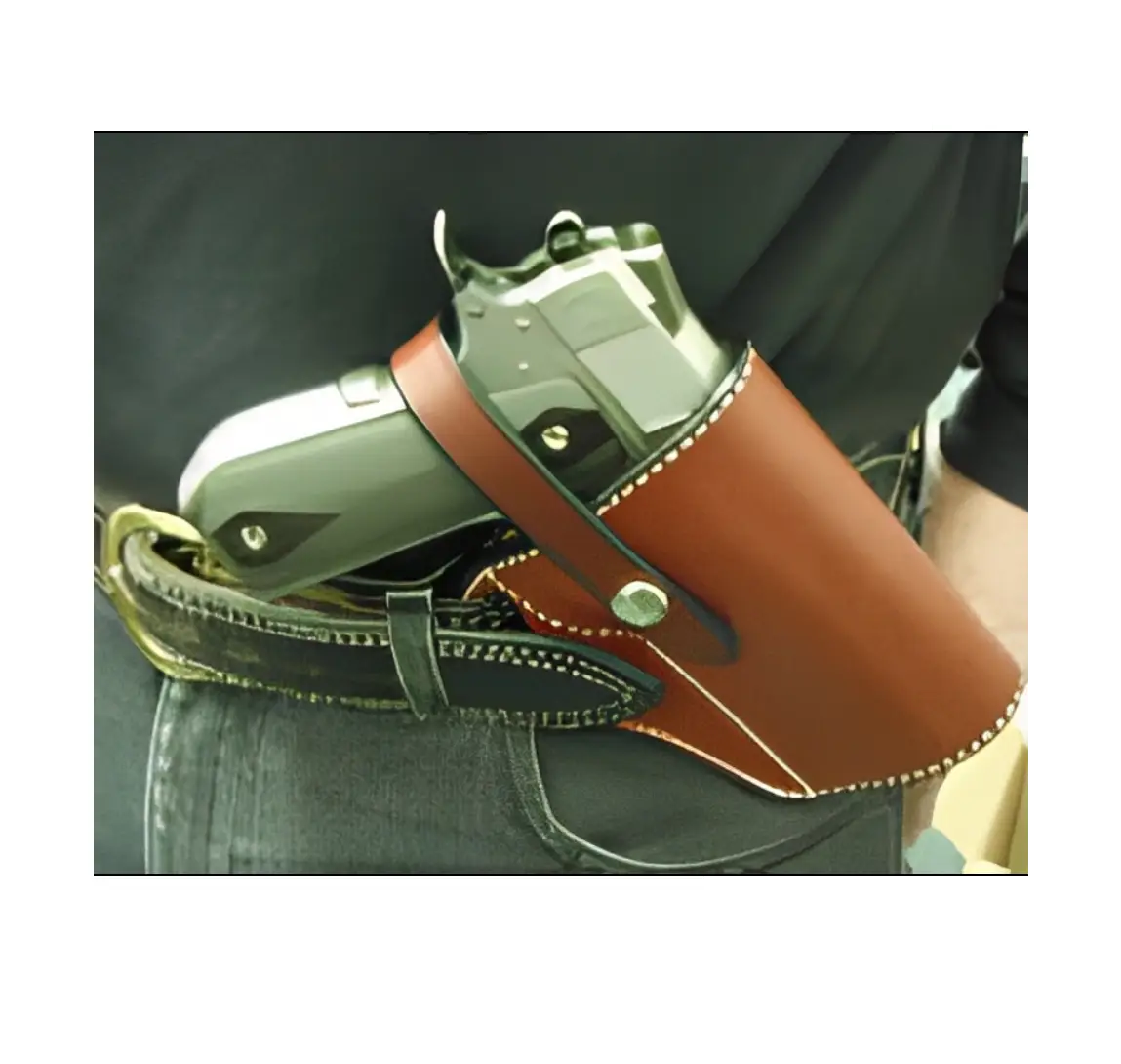 5 (1) A person holding a gun in their holster.