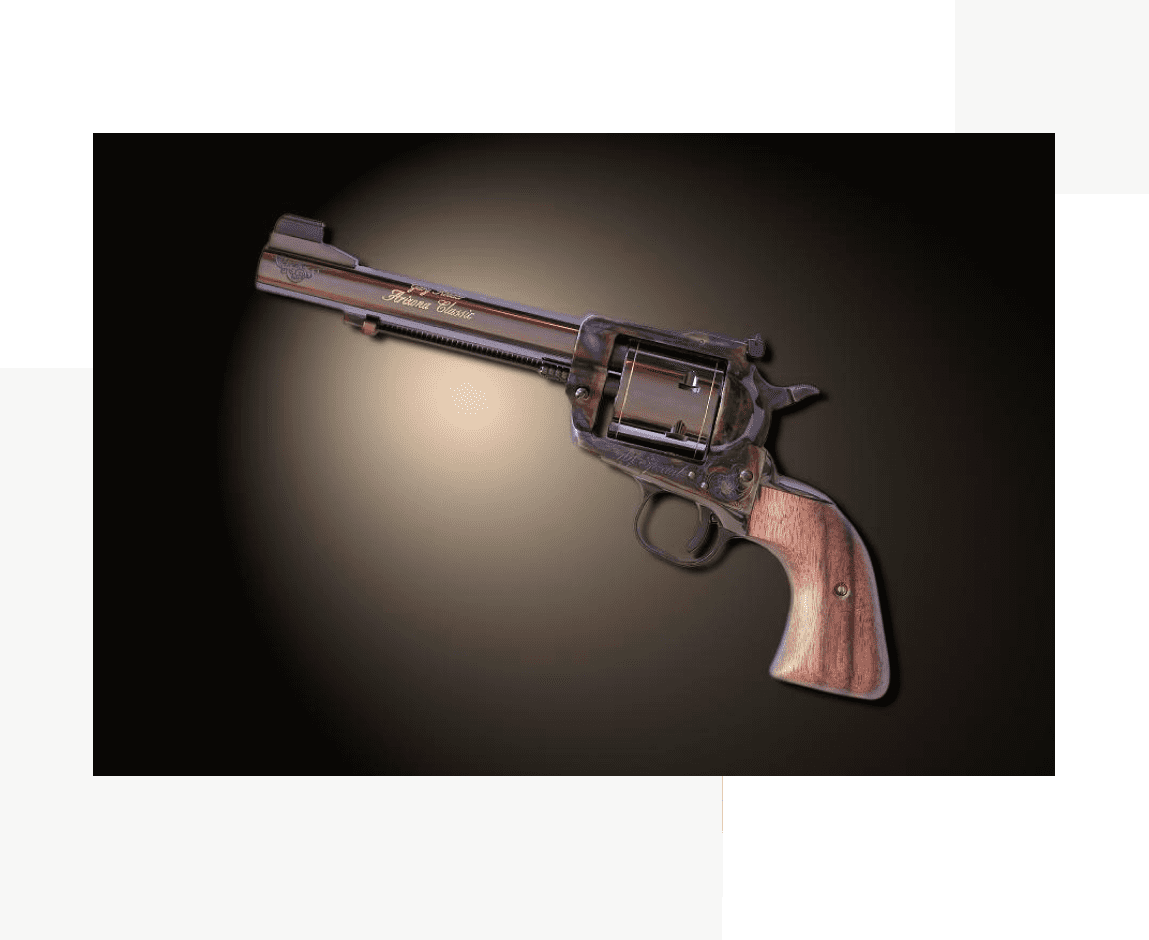 Group 17 A gun with a wooden handle is shown.