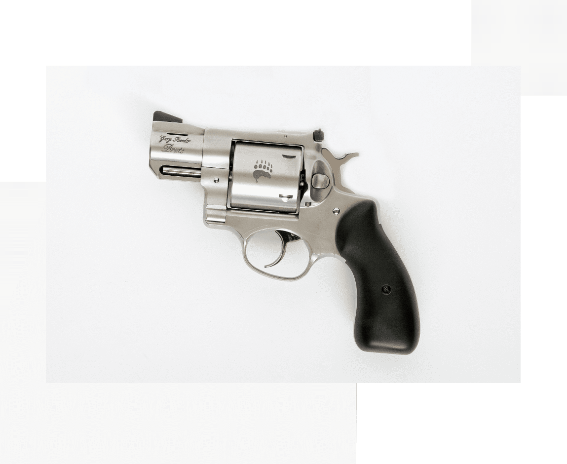 Group 22 A silver gun with black handle and a green background