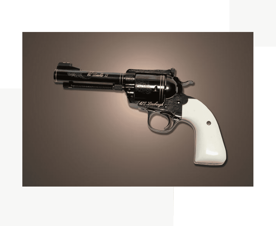 A black and white gun with a green background