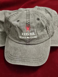 grcg hat_small A close up of a hat with the name " reeder custom guns ".