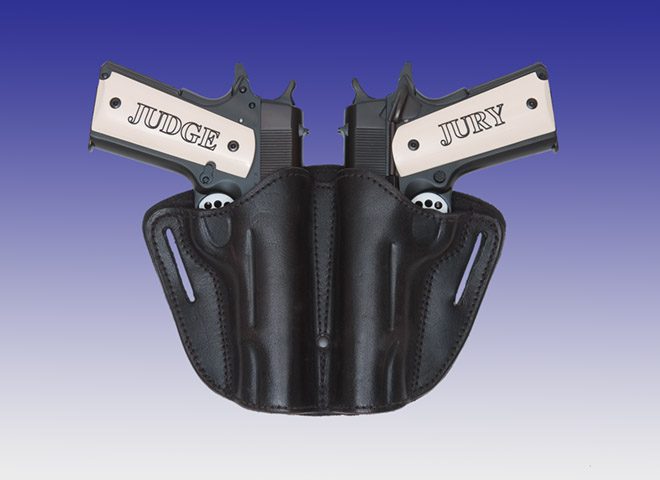 judge_jury001 A black holster with two guns on it.